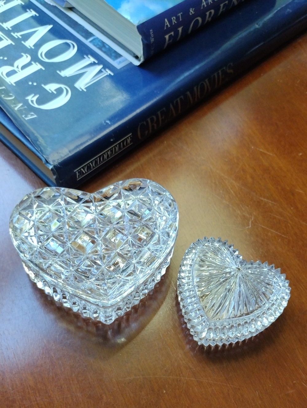 Vintage Glass Heart Trinket Box Duo
